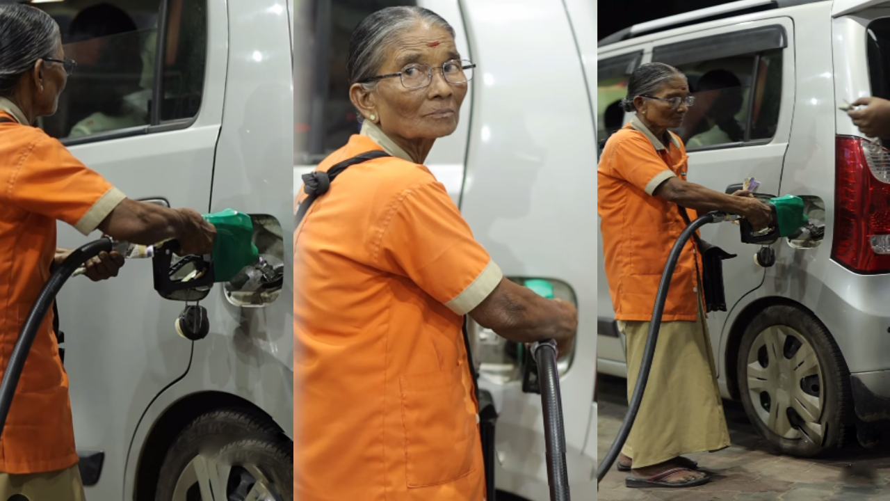 This Old woman works at petrol bunk for financial life in telugu video viral